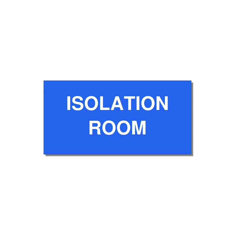 4.0x2.0" Safety Label - ISOLATION ROOM — 4x2" White on Blue, Adhesive