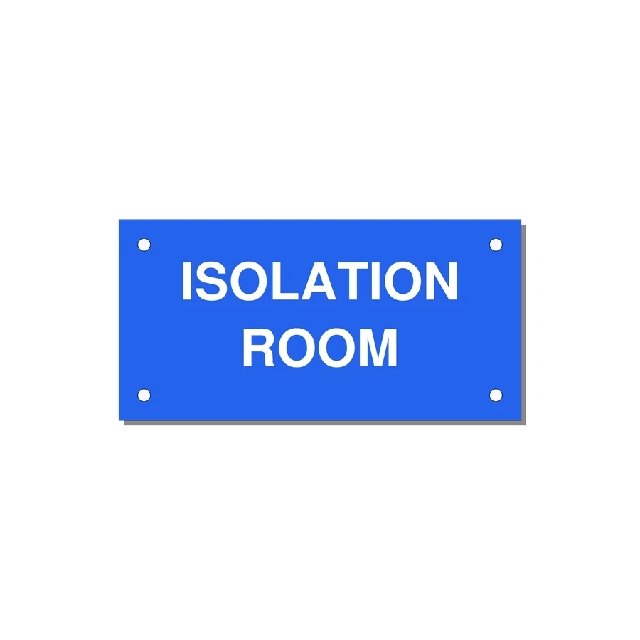 4.0x2.0" Safety Label - ISOLATION ROOM — 4x2" White on Blue, Holes