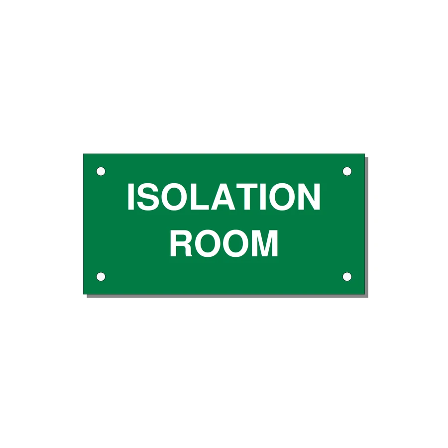 4.0x2.0" Safety Label - ISOLATION ROOM — 4x2" White on Green, Holes
