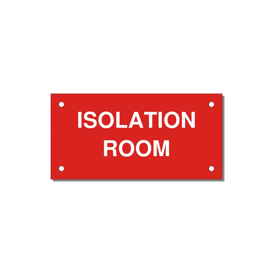 4.0x2.0" Safety Label - ISOLATION ROOM — 4x2" White on Red, Holes