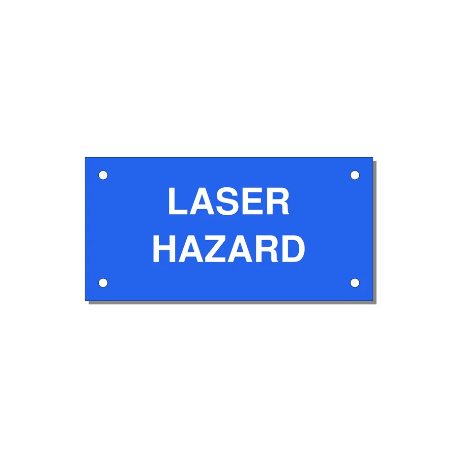 4.0x2.0" Safety Label - LASER HAZARD — 4x2" White on Blue, Holes