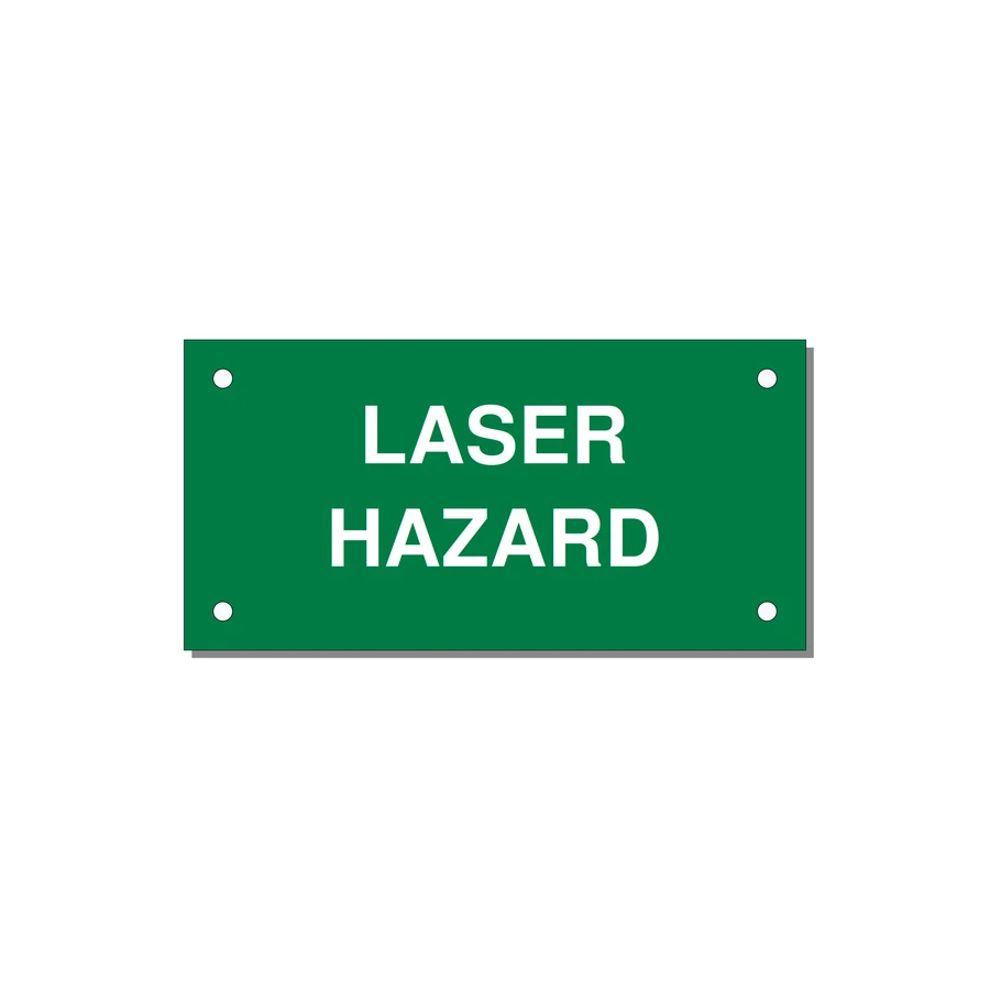 4.0x2.0" Safety Label - LASER HAZARD — 4x2" White on Green, Holes
