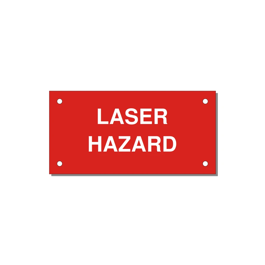 4.0x2.0" Safety Label - LASER HAZARD — 4x2" White on Red, Holes
