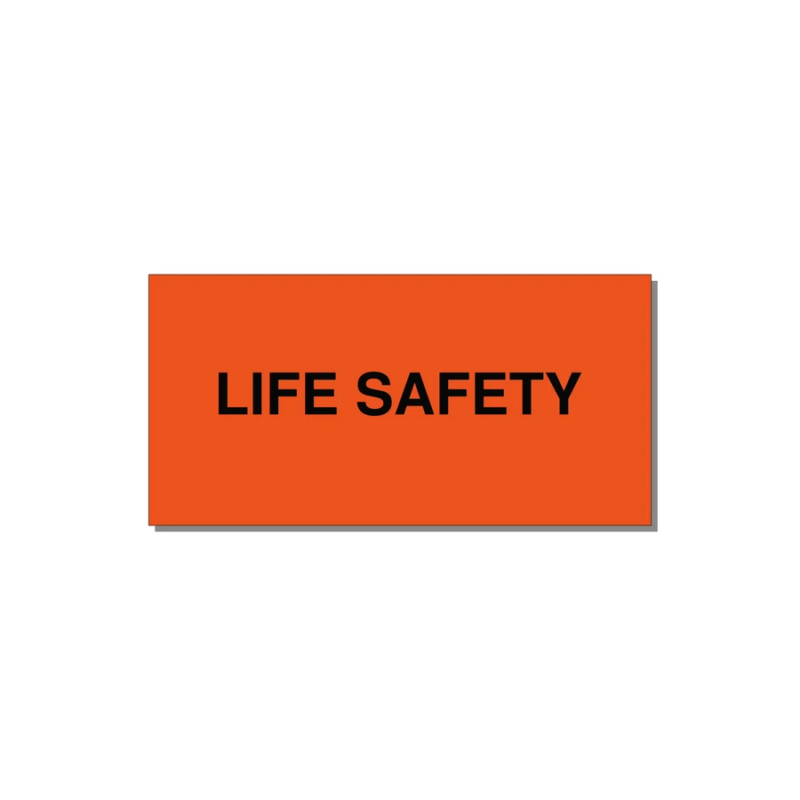 4.0x2.0" Safety Label - LIFE SAFETY — 4x2" Black on Orange, Adhesive