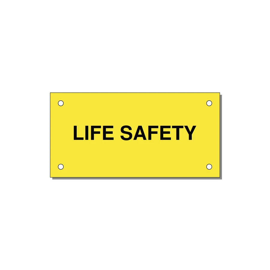 4.0x2.0" Safety Label - LIFE SAFETY — 4x2" Black on Yellow, Holes