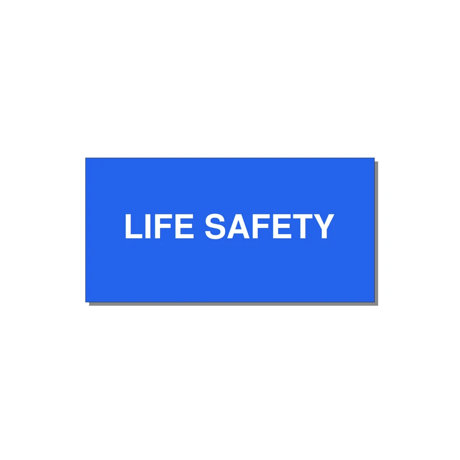 4.0x2.0" Safety Label - LIFE SAFETY — 4x2" White on Blue, Adhesive