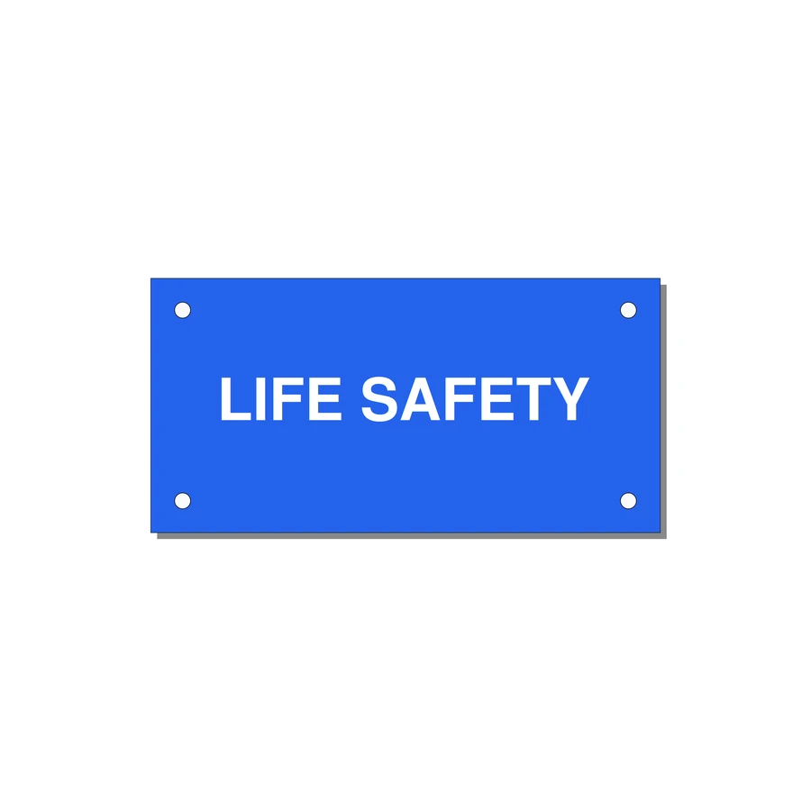 4.0x2.0" Safety Label - LIFE SAFETY — 4x2" White on Blue, Holes