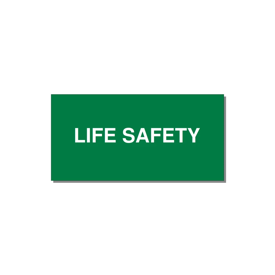 4.0x2.0" Safety Label - LIFE SAFETY — 4x2" White on Green, Adhesive
