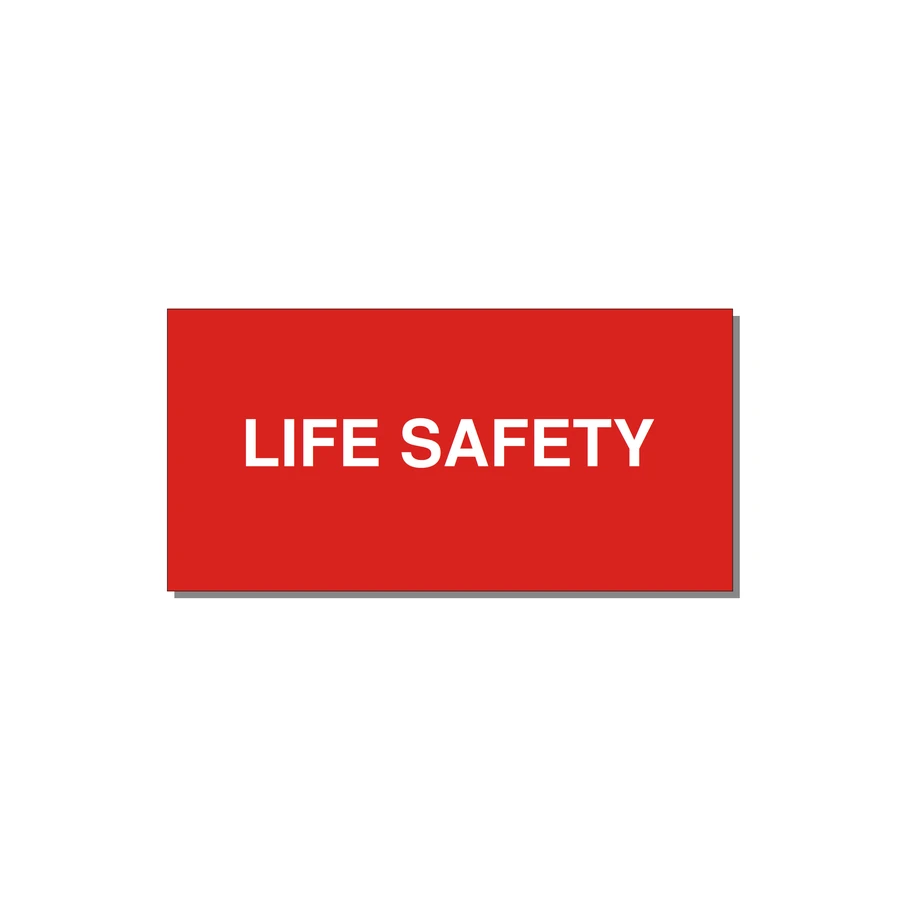 4.0x2.0" Safety Label - LIFE SAFETY — 4x2" White on Red, Adhesive