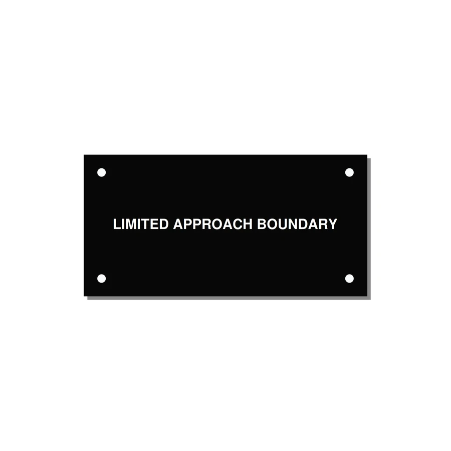 4.0x2.0" Safety Label - LIMITED APPROACH BOUNDARY — 4x2" White on Black, Holes