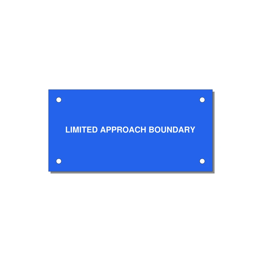 4.0x2.0" Safety Label - LIMITED APPROACH BOUNDARY — 4x2" White on Blue, Holes