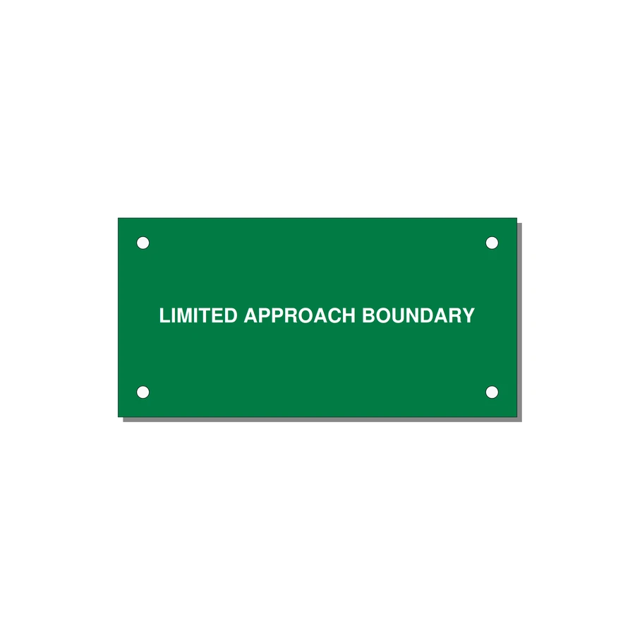 4.0x2.0" Safety Label - LIMITED APPROACH BOUNDARY — 4x2" White on Green, Holes