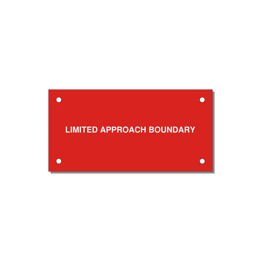 4.0x2.0" Safety Label - LIMITED APPROACH BOUNDARY — 4x2" White on Red, Holes