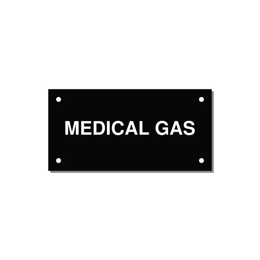 4.0x2.0" Safety Label - MEDICAL GAS — 4x2" White on Black, Holes