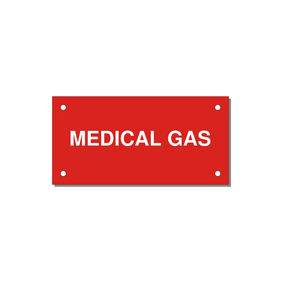 4.0x2.0" Safety Label - MEDICAL GAS — 4x2" White on Red, Holes