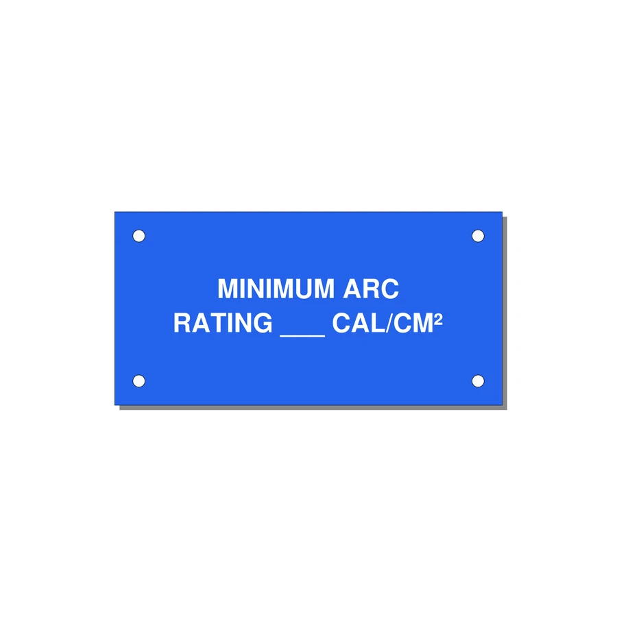 4.0x2.0" Safety Label - MINIMUM ARC RATING ___ CA — 4x2" White on Blue, Holes