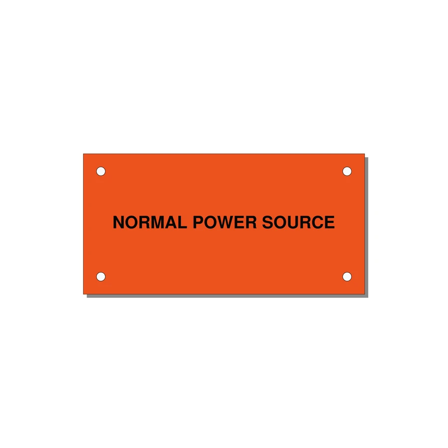 4.0x2.0" Safety Label - NORMAL POWER SOURCE — 4x2" Black on Orange, Holes