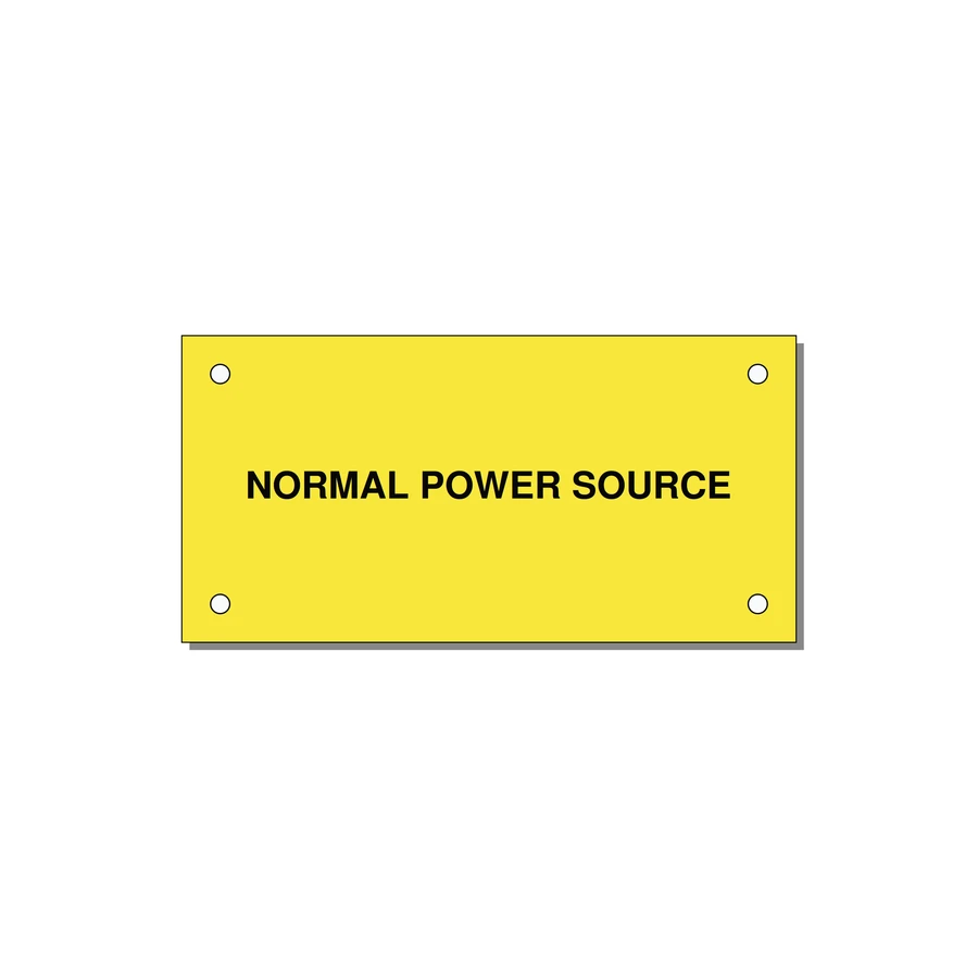 4.0x2.0" Safety Label - NORMAL POWER SOURCE — 4x2" Black on Yellow, Holes