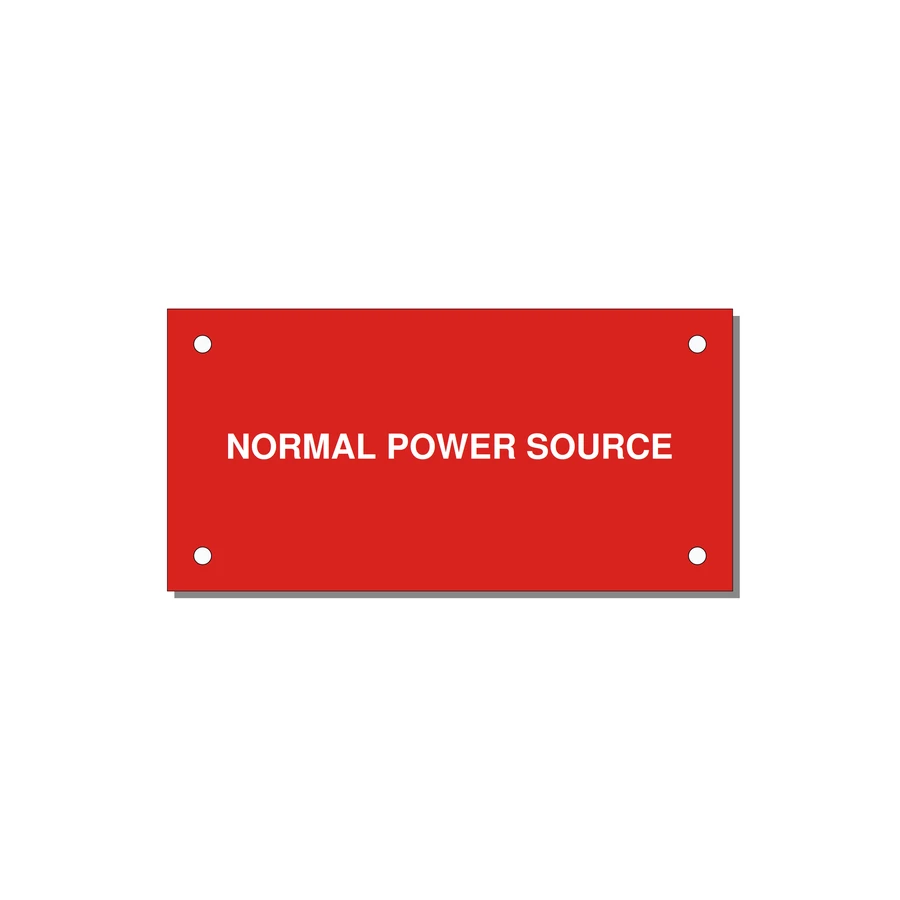 4.0x2.0" Safety Label - NORMAL POWER SOURCE — 4x2" White on Red, Holes