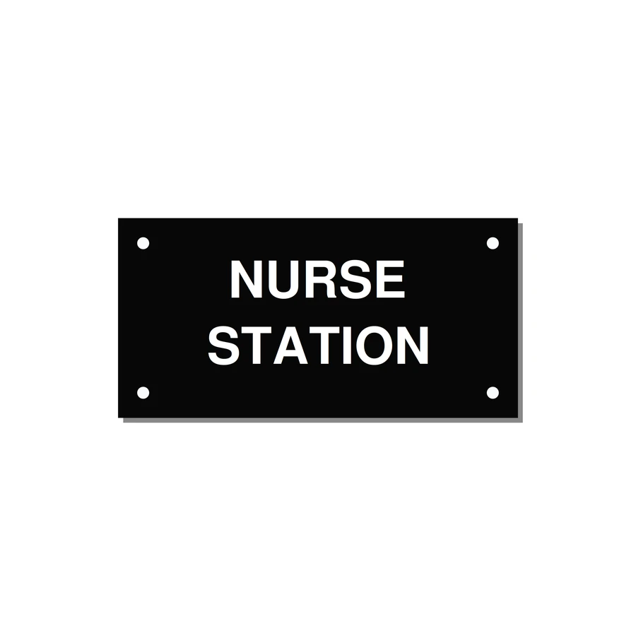 4.0x2.0" Safety Label - NURSE STATION — 4x2" White on Black, Holes