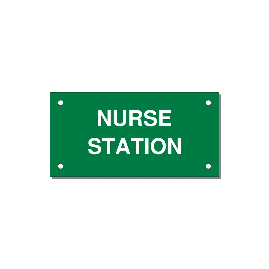 4.0x2.0" Safety Label - NURSE STATION — 4x2" White on Green, Holes