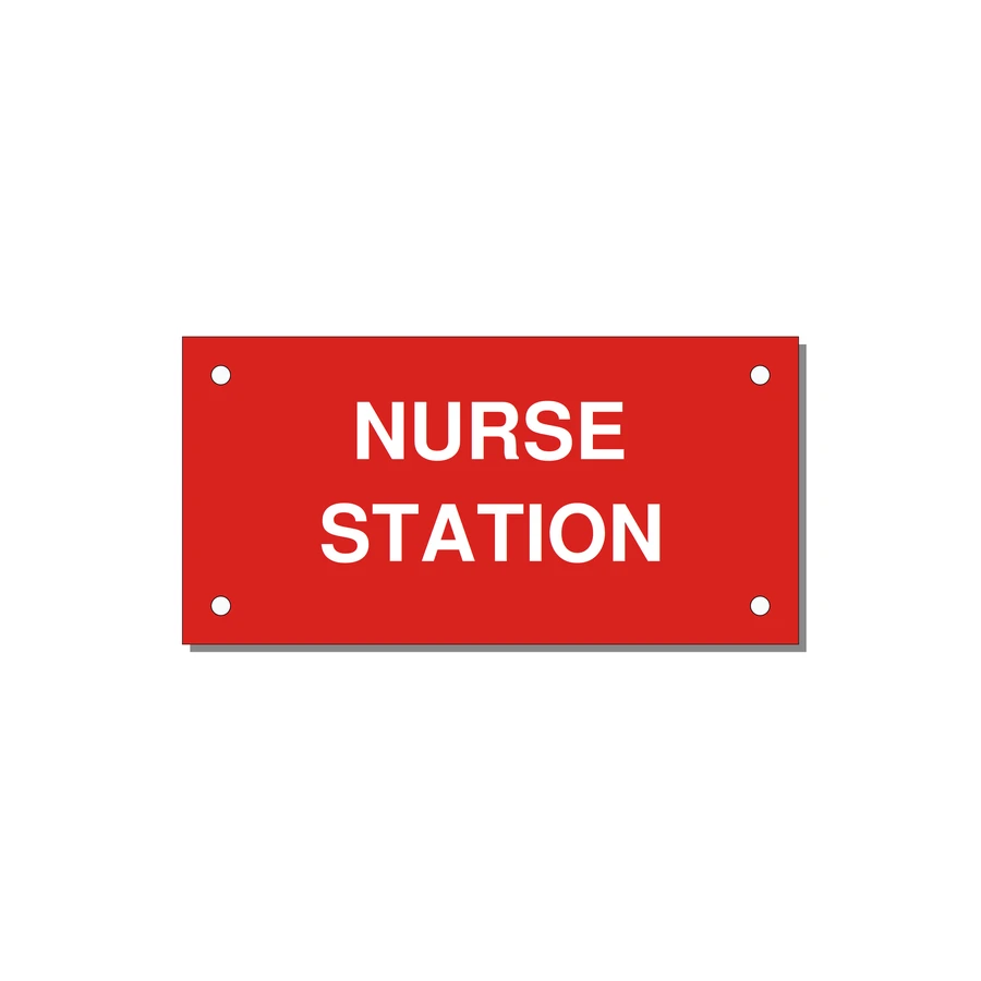 4.0x2.0" Safety Label - NURSE STATION — 4x2" White on Red, Holes