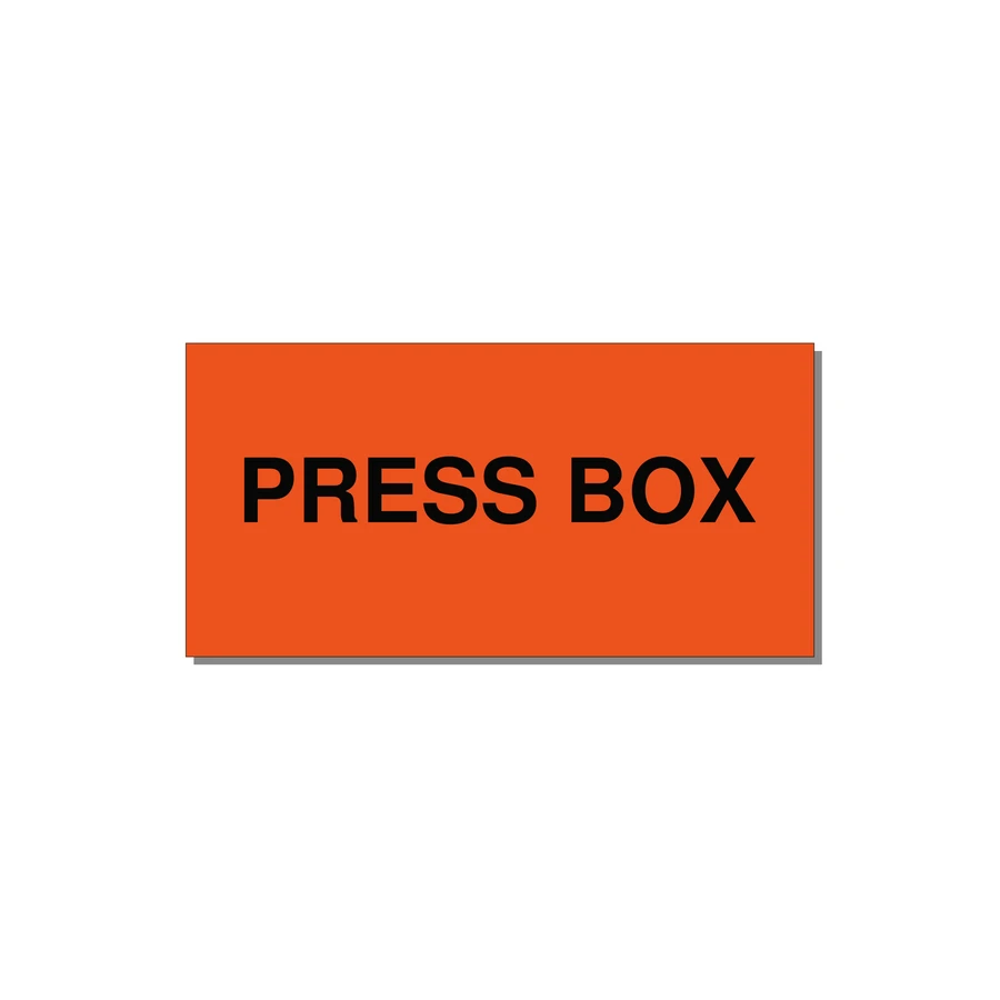 4.0x2.0" Safety Label - PRESS BOX — 4x2" Black on Orange, Adhesive