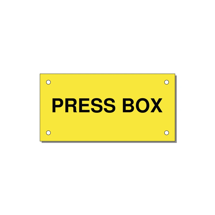 4.0x2.0" Safety Label - PRESS BOX — 4x2" Black on Yellow, Holes