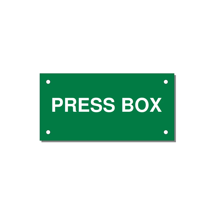 4.0x2.0" Safety Label - PRESS BOX — 4x2" White on Green, Holes