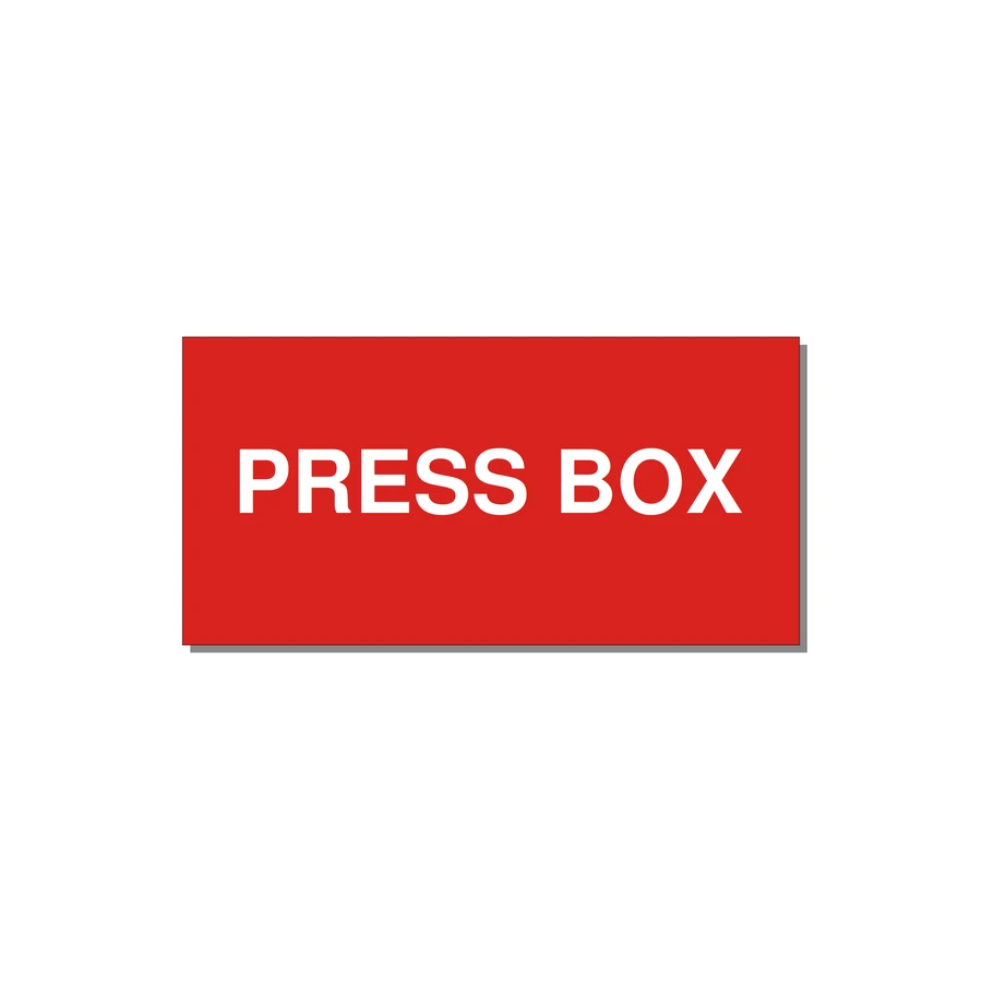 4.0x2.0" Safety Label - PRESS BOX — 4x2" White on Red, Adhesive