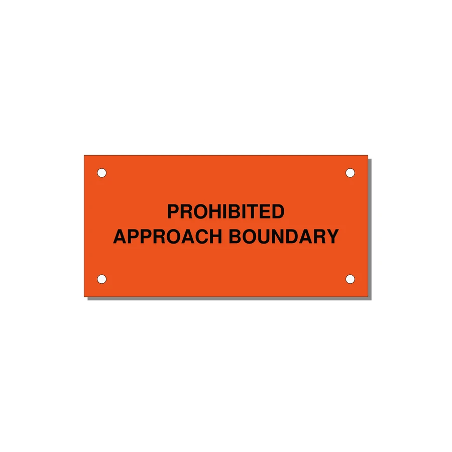 4.0x2.0" Safety Label - PROHIBITED APPROACH BOUND — 4x2" Black on Orange, Holes