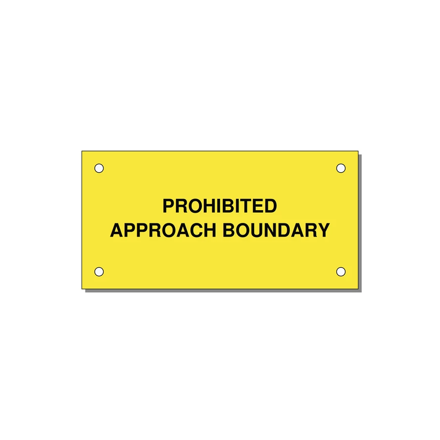 4.0x2.0" Safety Label - PROHIBITED APPROACH BOUND — 4x2" Black on Yellow, Holes