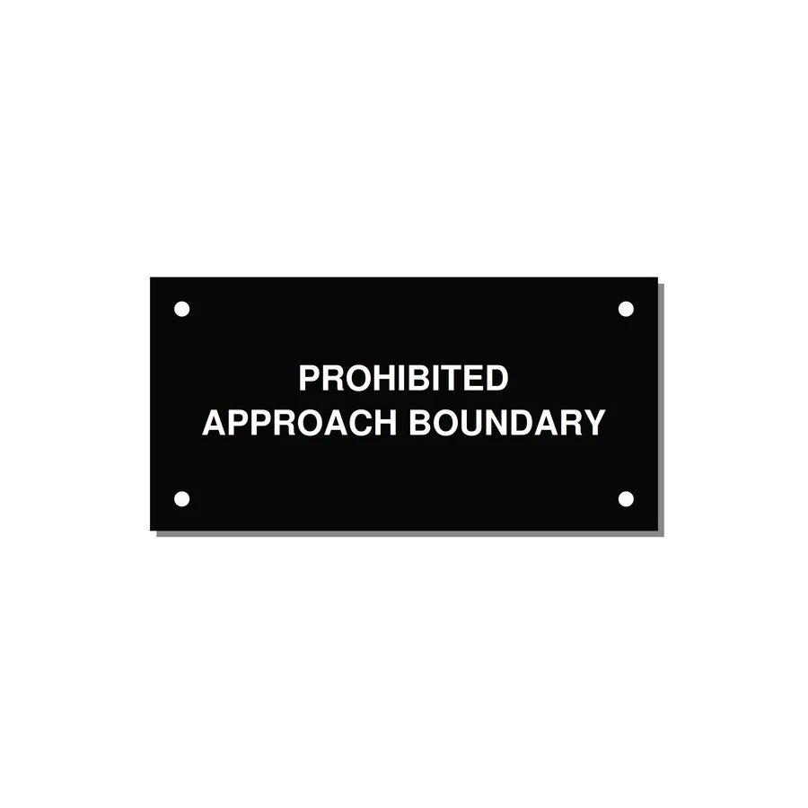 4.0x2.0" Safety Label - PROHIBITED APPROACH BOUND — 4x2" White on Black, Holes
