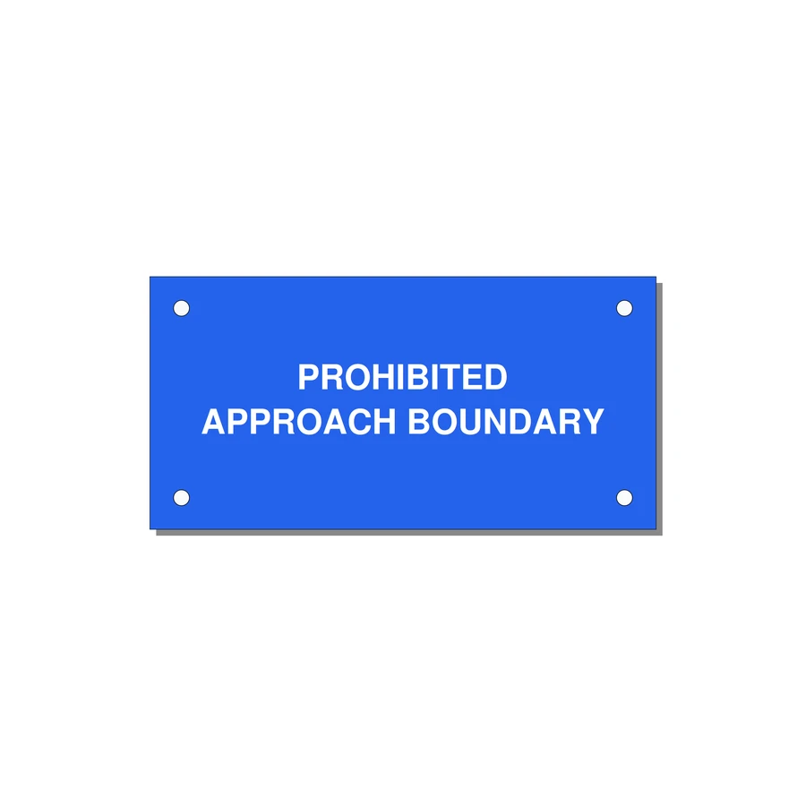 4.0x2.0" Safety Label - PROHIBITED APPROACH BOUND — 4x2" White on Blue, Holes