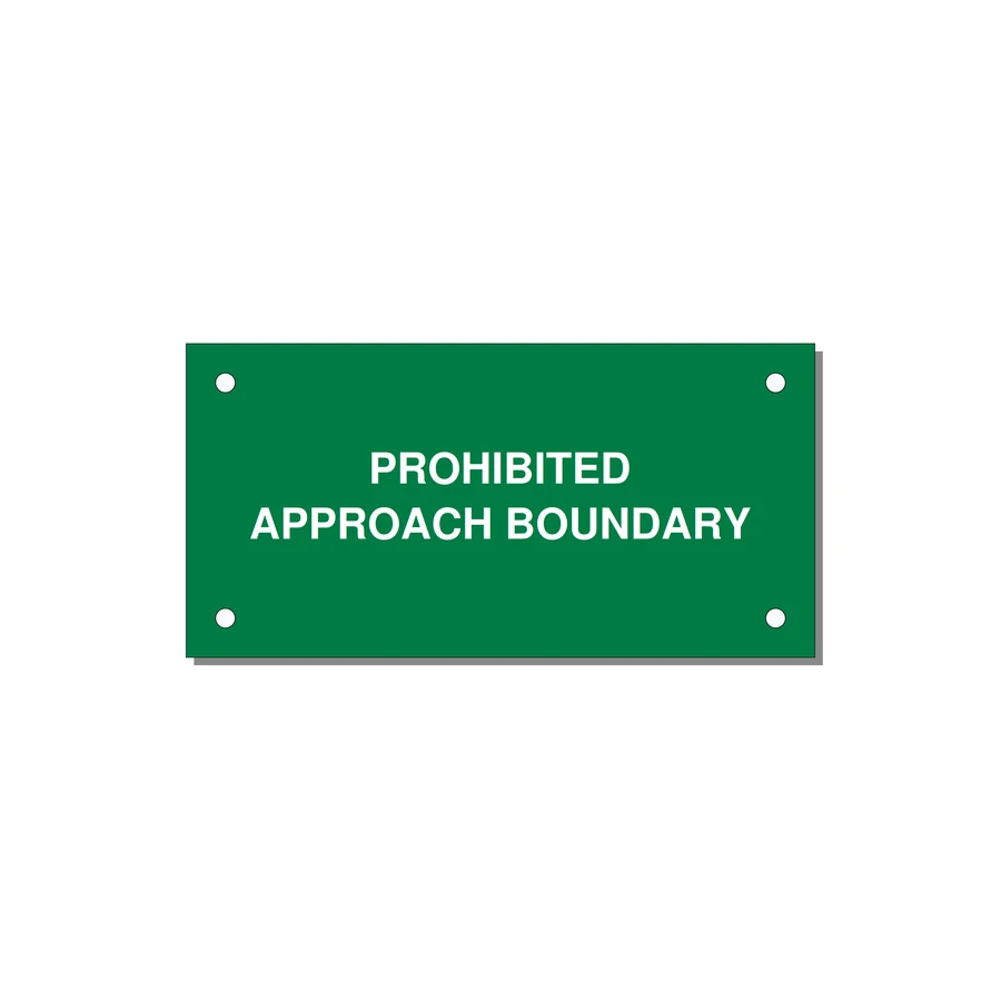 4.0x2.0" Safety Label - PROHIBITED APPROACH BOUND — 4x2" White on Green, Holes