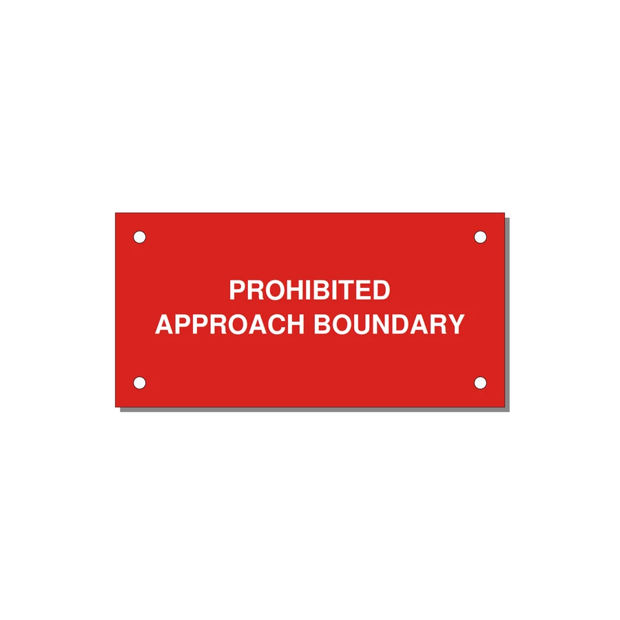 4.0x2.0" Safety Label - PROHIBITED APPROACH BOUND — 4x2" White on Red, Holes