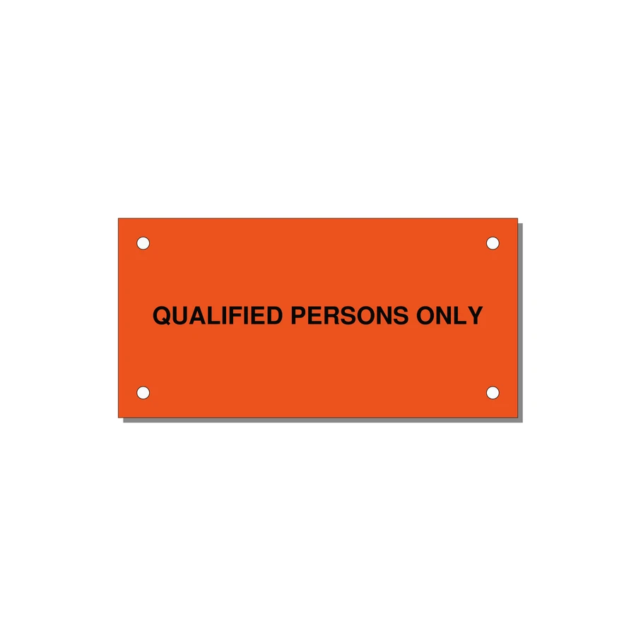 4.0x2.0" Safety Label - QUALIFIED PERSONS ONLY — 4x2" Black on Orange, Holes