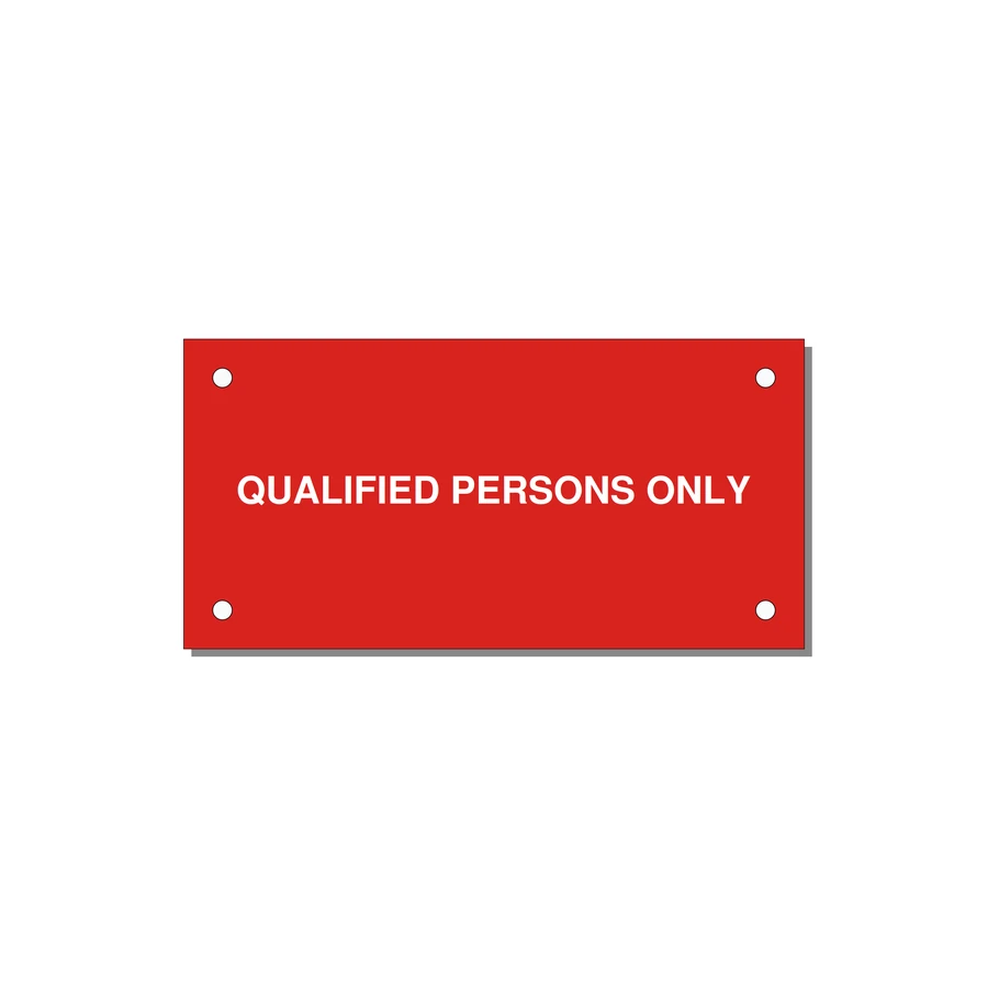 4.0x2.0" Safety Label - QUALIFIED PERSONS ONLY — 4x2" White on Red, Holes