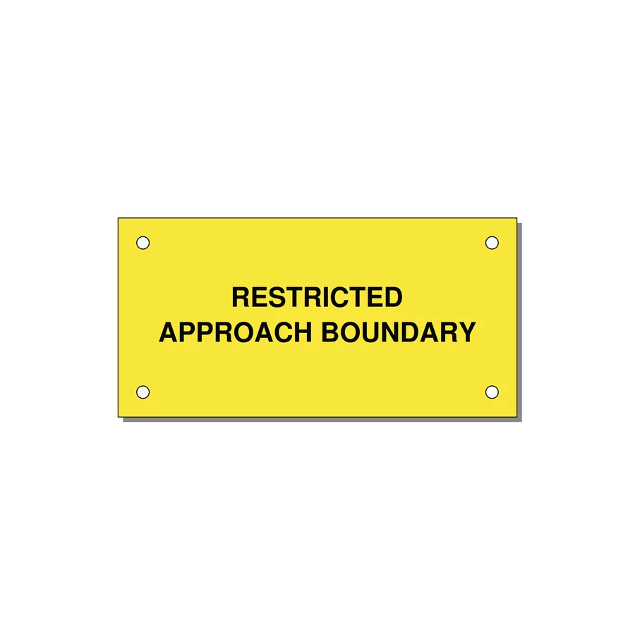 4.0x2.0" Safety Label - RESTRICTED APPROACH BOUND — 4x2" Black on Yellow, Holes