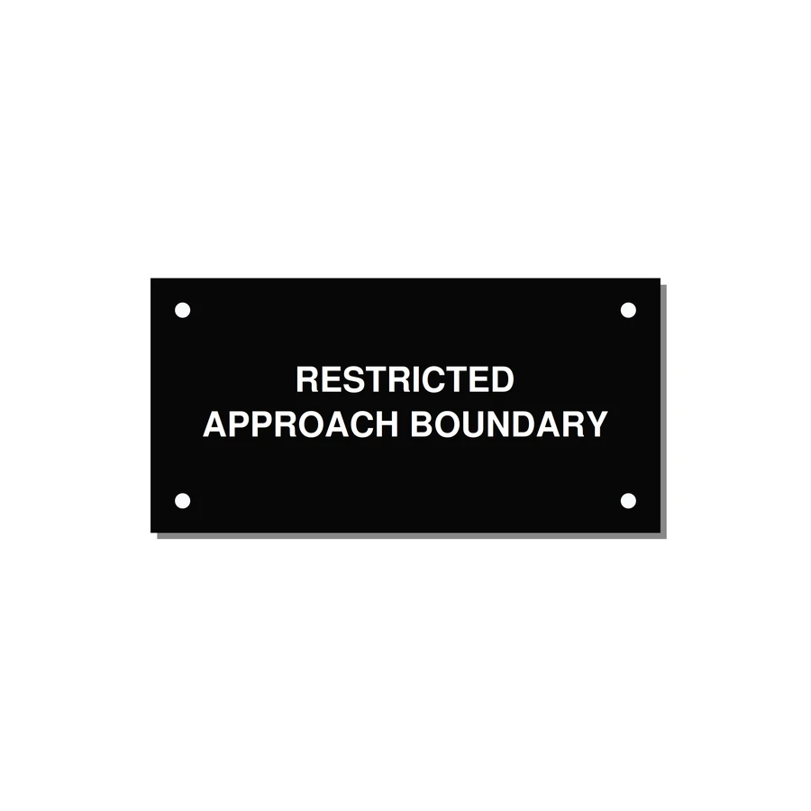 4.0x2.0" Safety Label - RESTRICTED APPROACH BOUND — 4x2" White on Black, Holes