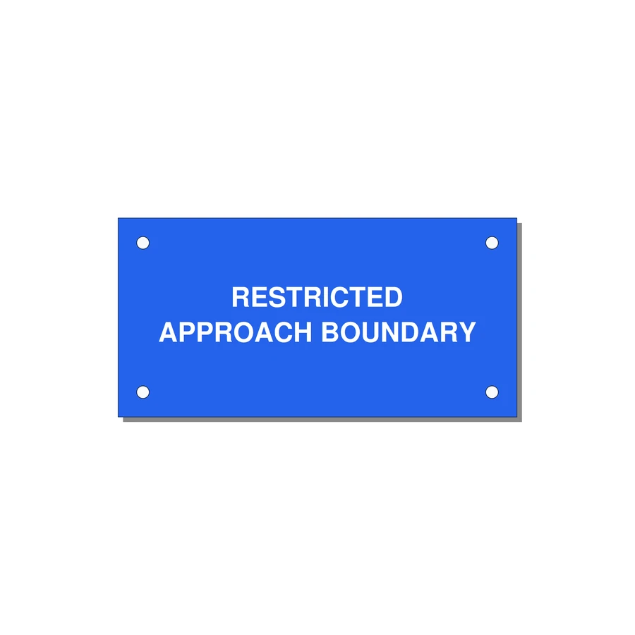 4.0x2.0" Safety Label - RESTRICTED APPROACH BOUND — 4x2" White on Blue, Holes