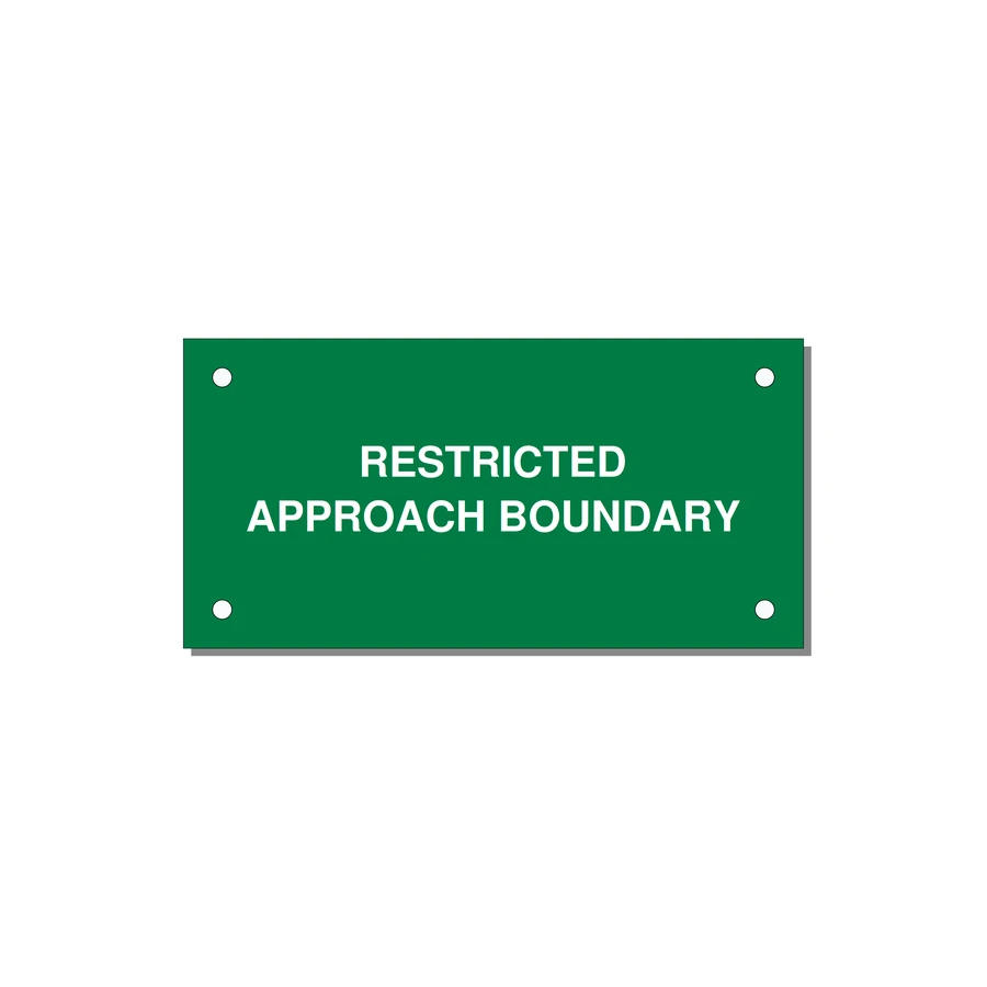 4.0x2.0" Safety Label - RESTRICTED APPROACH BOUND — 4x2" White on Green, Holes