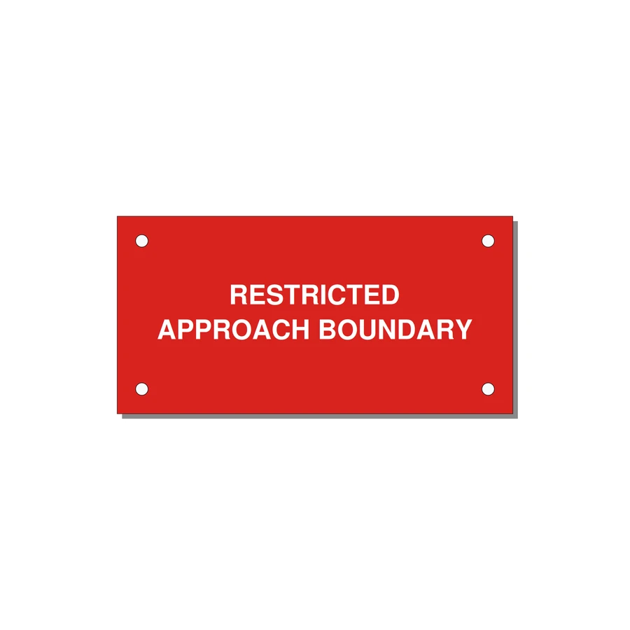 4.0x2.0" Safety Label - RESTRICTED APPROACH BOUND — 4x2" White on Red, Holes