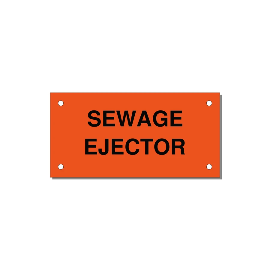 4.0x2.0" Safety Label - SEWAGE EJECTOR — 4x2" Black on Orange, Holes