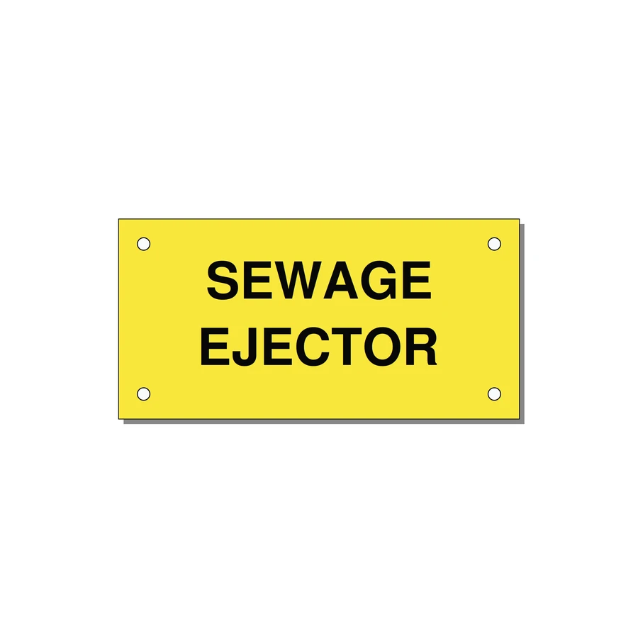 4.0x2.0" Safety Label - SEWAGE EJECTOR — 4x2" Black on Yellow, Holes