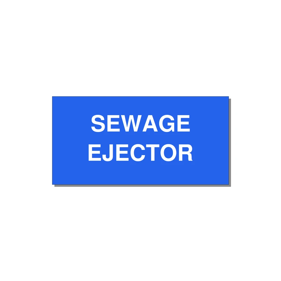 4.0x2.0" Safety Label - SEWAGE EJECTOR — 4x2" White on Blue, Adhesive