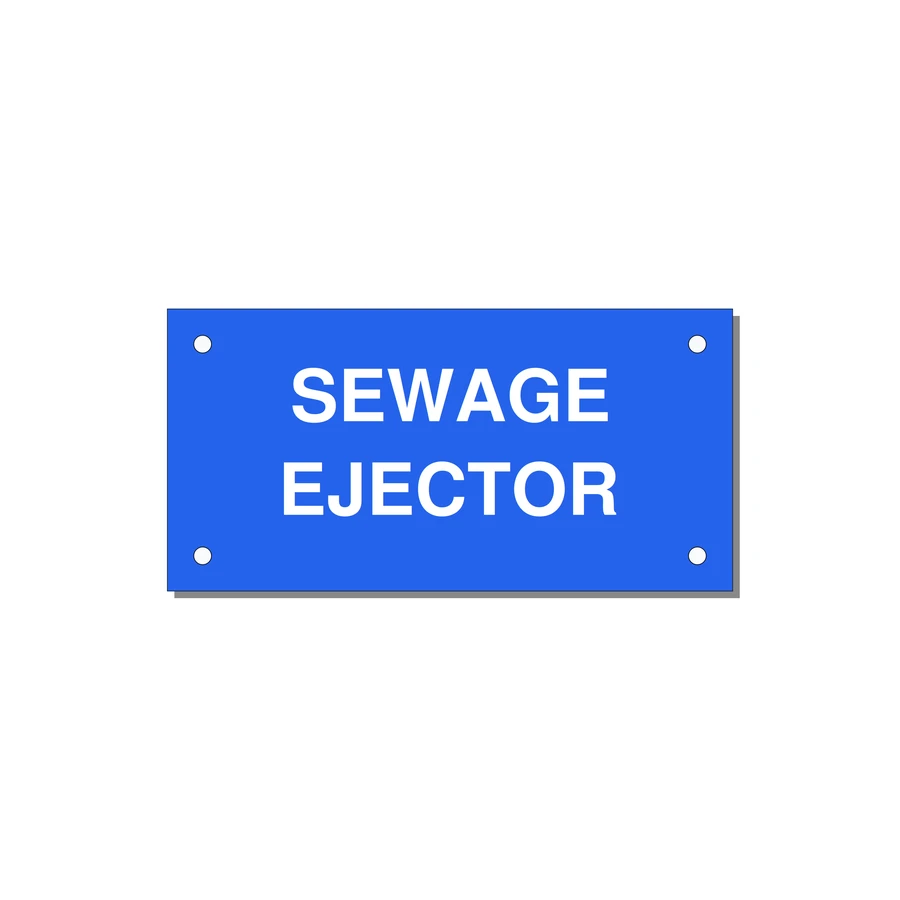4.0x2.0" Safety Label - SEWAGE EJECTOR — 4x2" White on Blue, Holes