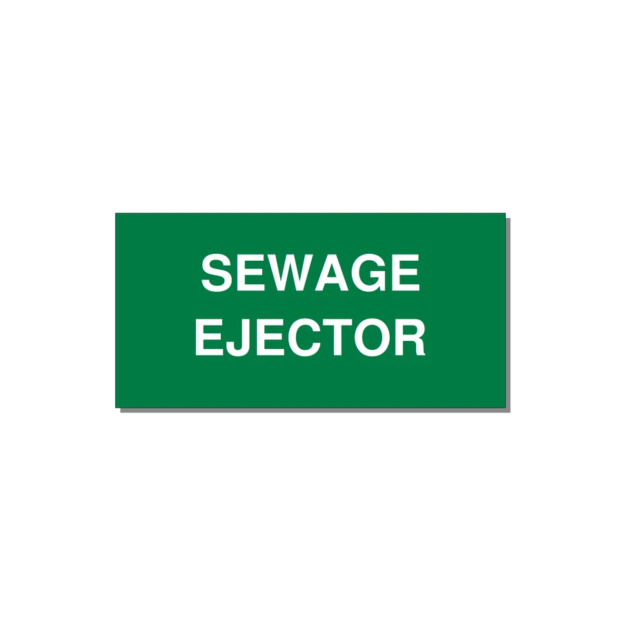 4.0x2.0" Safety Label - SEWAGE EJECTOR — 4x2" White on Green, Adhesive