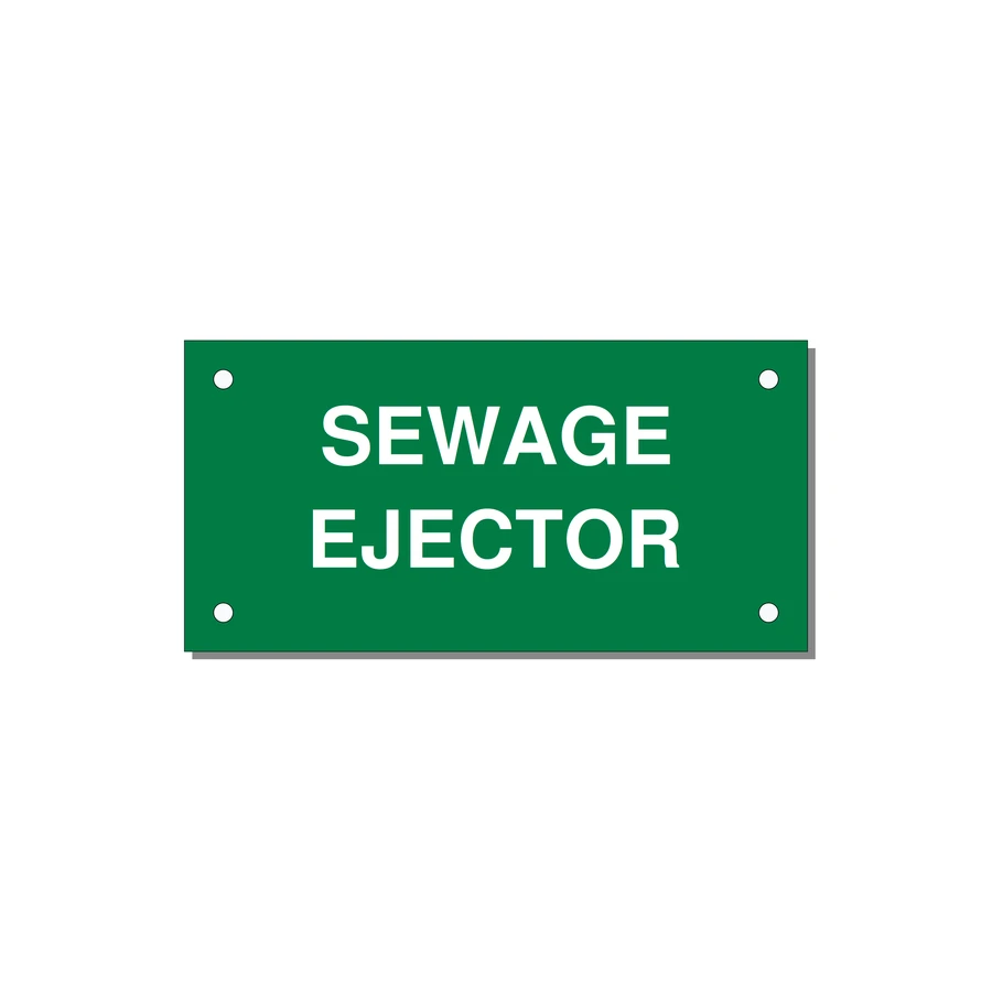 4.0x2.0" Safety Label - SEWAGE EJECTOR — 4x2" White on Green, Holes