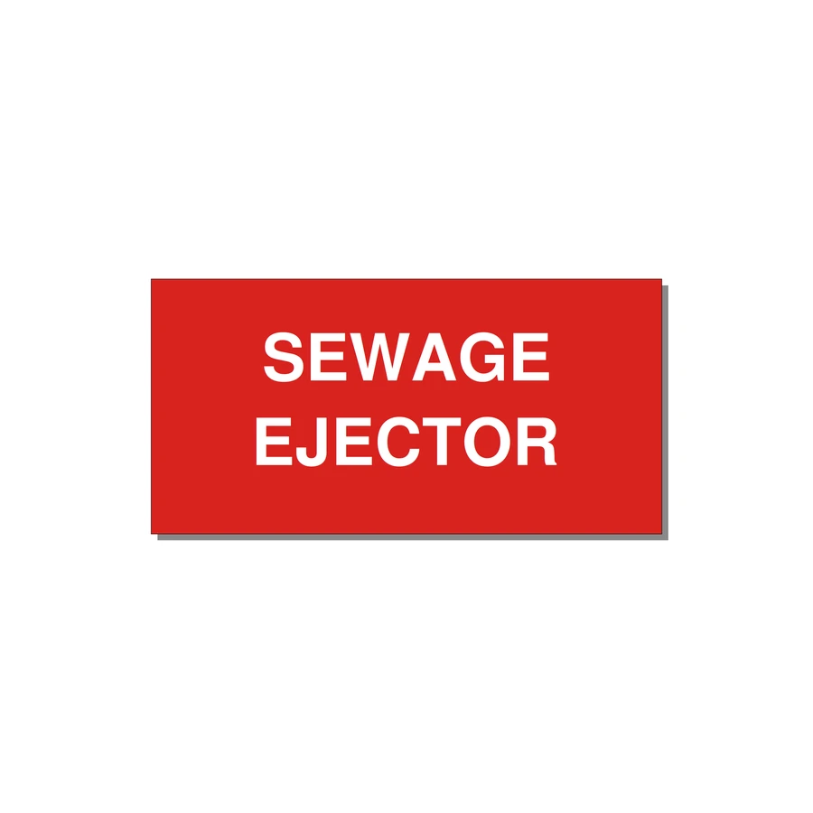 4.0x2.0" Safety Label - SEWAGE EJECTOR — 4x2" White on Red, Adhesive